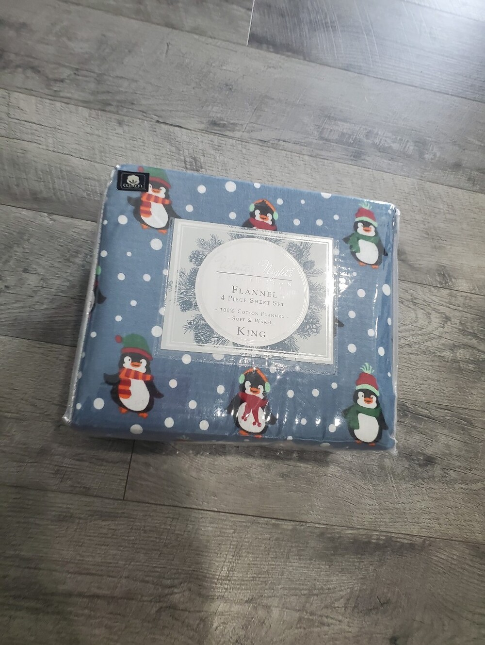 Winter Nights Pengin Flannel King Sheets